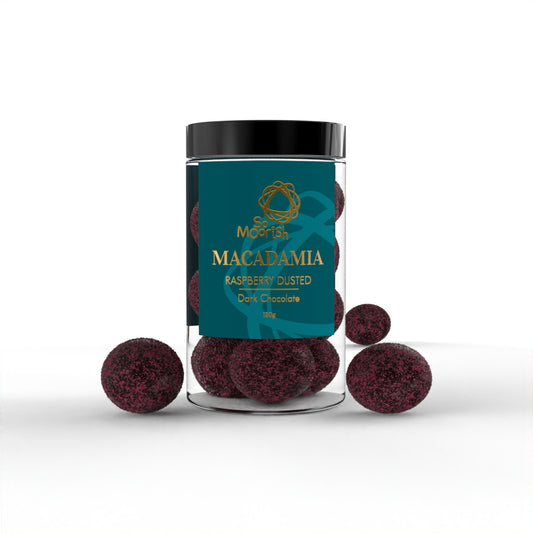 Raspberry Dusted Dark Chocolate Macadamia - Dark Chocolate